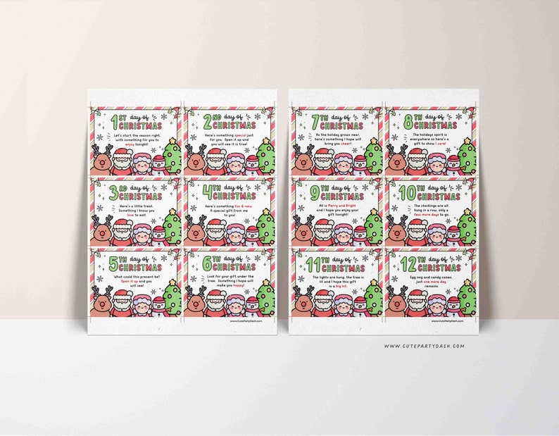 12 Days of Christmas Gift Tags, Printable Holiday Cards (digital ...