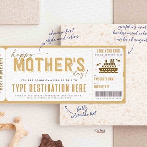Mother's Day Gift Cruise Boarding Pass Vacation Ticket Gift Voucher, Editable Gift Ticket Template, Surprise Cruise ticket, INSTANT DOWNLOAD