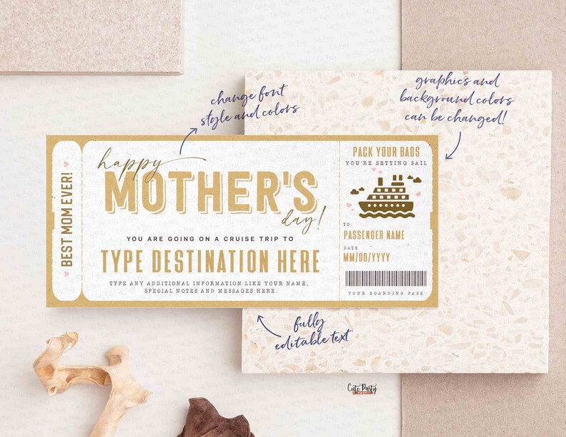 Mother's Day Gift Cruise Boarding Pass Vacation Ticket Gift Voucher, Editable Gift Ticket Template, Surprise Cruise ticket, INSTANT DOWNLOAD