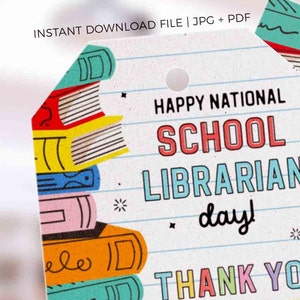 School Librarian Appreciation Gift Tag Printable Editable School Library Day Books Gift Tag Template Thank You Tag INSTANT DOWNLOAD