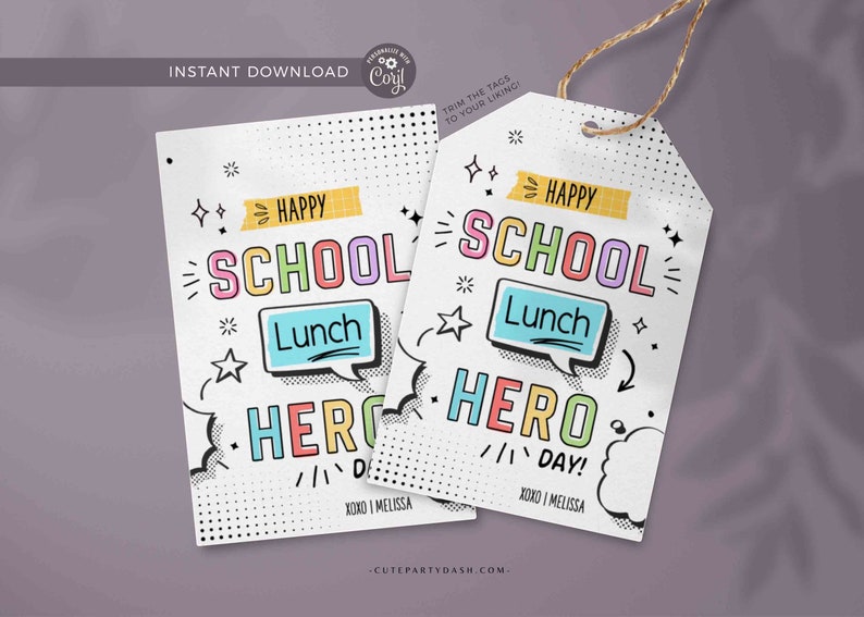 School Lunch Hero Day Appreciation Gift Tag Printable Lunch Hero Editable Thank You Tag Superhero Appreciation Card INSTANT DOWNLOAD