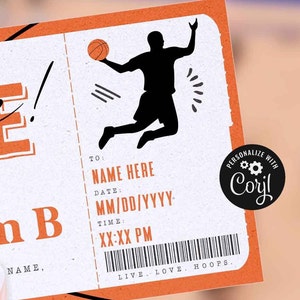 EDITABLE Basketball Game Ticket Template, Ticket Gift idea, Printable Surprise Basketball Match Gift Voucher Certificate INSTANT DOWNLOAD