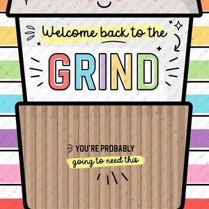 Editable Welcome Back to the grind School Teacher Gift Card Holder First Day Coffee Gift Card Holder Editable template INSTANT DOWNLOAD