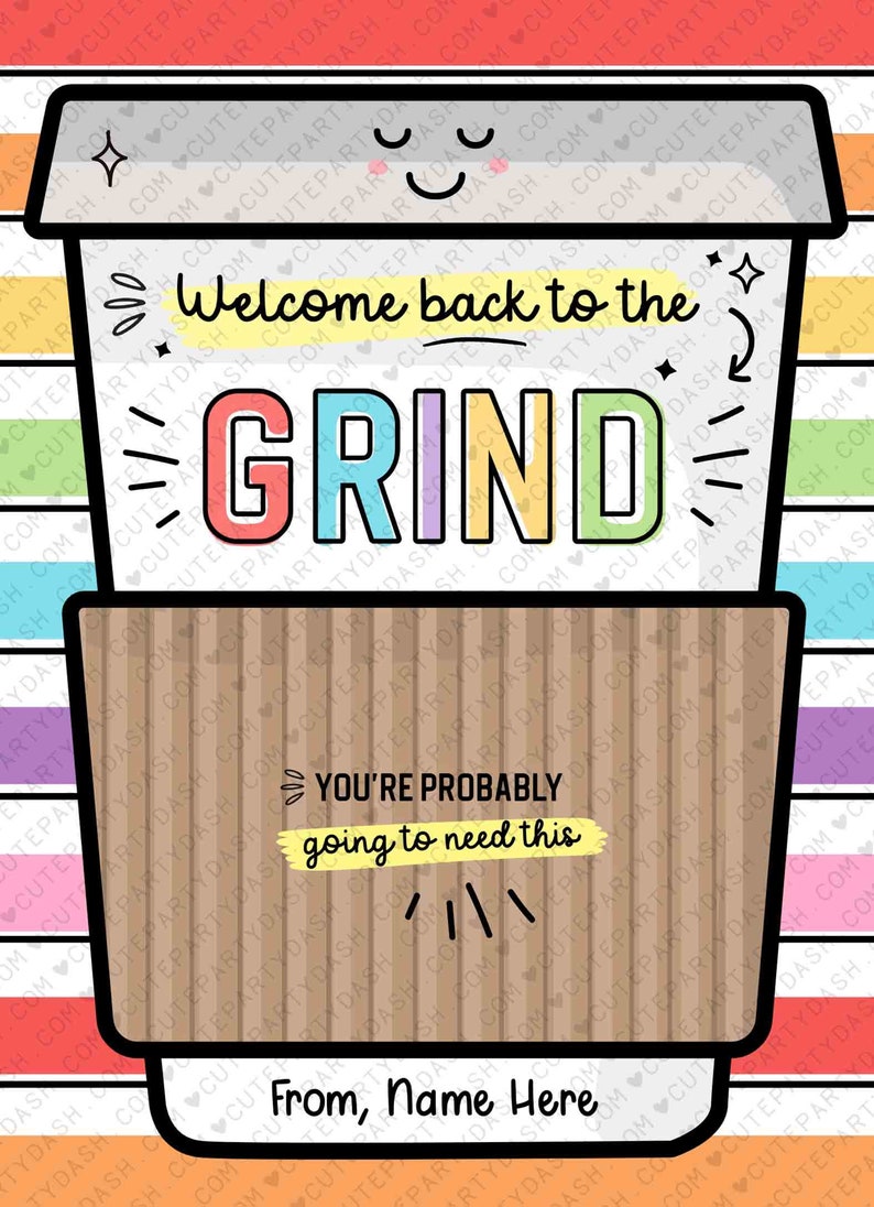 Editable Welcome Back to the grind School Teacher Gift Card Holder First Day Coffee Gift Card Holder Editable template INSTANT DOWNLOAD
