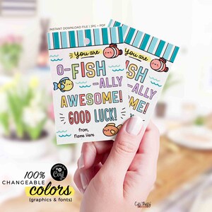 Editable O-fish-ally Awesome Good Luck Printable Treat Tag INSTANT DOWNLOAD Fish Candy Fish Cracker Team Competition good luck tag Sports