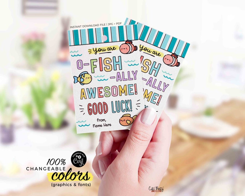 Editable O-fish-ally Awesome Good Luck Printable Treat Tag INSTANT DOWNLOAD Fish Candy Fish Cracker Team Competition good luck tag Sports