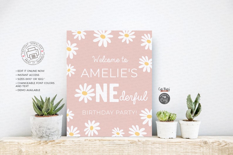 Daisy Birthday Girl Chalkboard Sign Editable Poster Retro Etsy