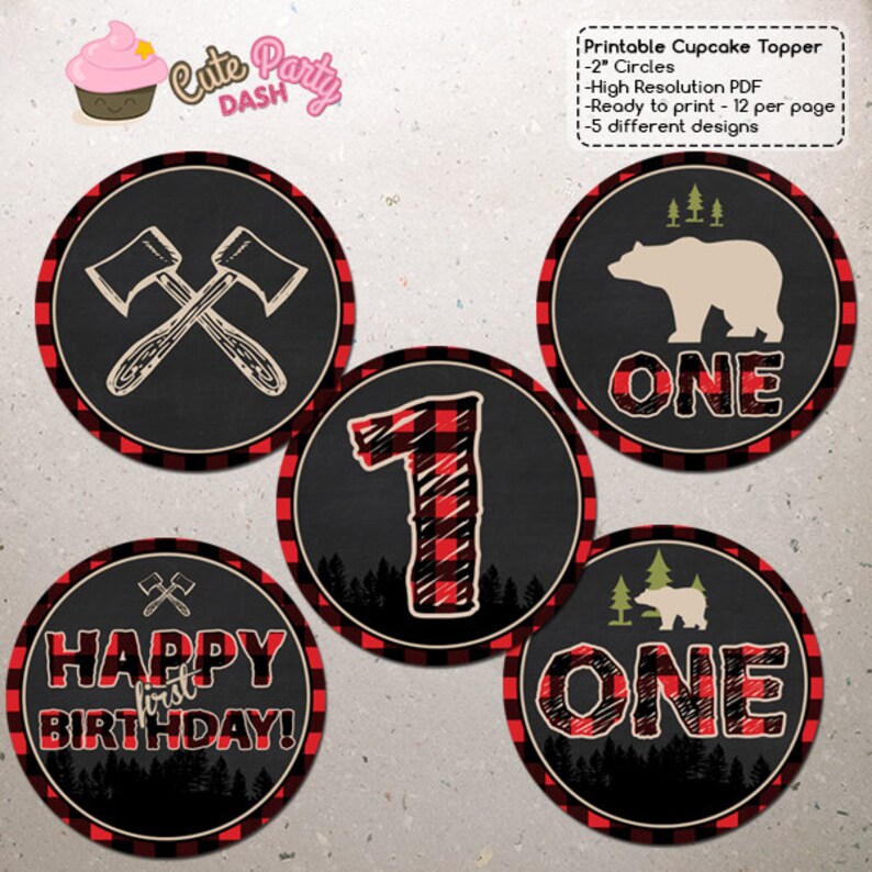 INSTANT DOWNLOAD Lumberjack Birthday Cupcake Toppers - Etsy