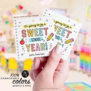 A Sweet Year Welcome Back To School Gift Tag EDITABLE First Day of School Printable Cookies Gift Tag Label Sticker Teacher INSTANT DOWNLOAD