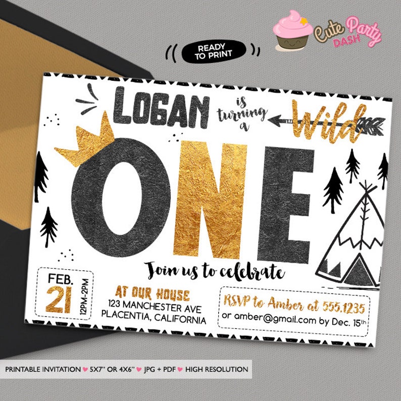 INSTANT DOWNLOAD EDITABLE Wild One Birthday Decorations Wild One black and Gold Party decorations Wild One First Birthday Printable Decor image 2