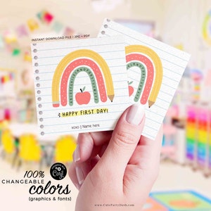 EDITABLE Happy First Day of School Gift Tag Printable Welcome Back To School treat Tag Rainbow Teacher 1st day of school INSTANT DOWNLOAD
