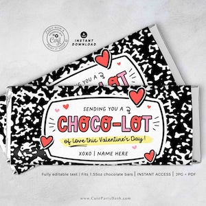 Choco-lot of love Teacher Valentines Day Gift Chocolate Bar Wrapper Printable INSTANT DOWNLOAD Editable Teacher Week Appreciation Gift Idea