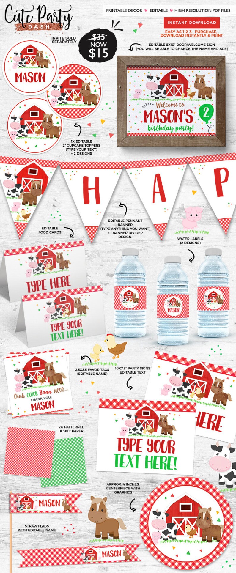 INSTANT DOWNLOAD EDITABLE Barnyard Birthday Wall Banner - Etsy
