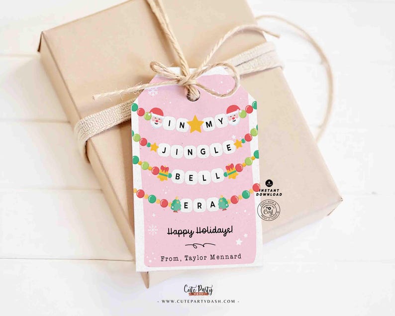 In My Christmas Era Gift Tag Printable INSTANT DOWNLOAD In My Jingle Bell Era Christmas Friendship Bracelet Unique Trendy Holiday Tag for