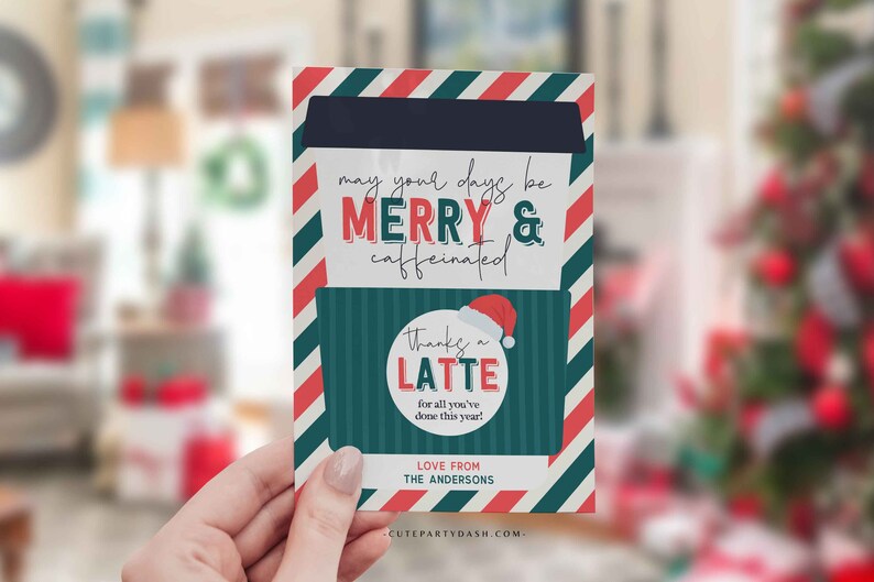 Editable May your days be Merry & Caffeinated Christmas Holiday Coffee Gift Card Holder, Thanks a Latte Gift card , INSTANT DOWNLOAD