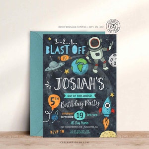 Astronaut Space Birthday invitation Template, EDITABLE Outer space birthday invite, First Trip Around The Sun, INSTANT DOWNLOAD, Rocket #380