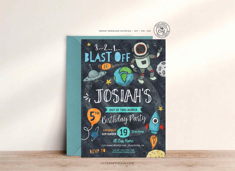 Astronaut Space Birthday invitation Template, EDITABLE Outer space birthday invite, First Trip Around The Sun, INSTANT DOWNLOAD, Rocket #380
