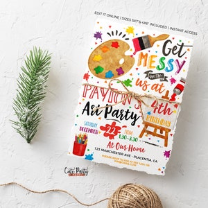 Art party Birthday invitation, Painting Birthday invite, Artsy party printable invitation, Artist Palette INSTANT DOWNLOAD