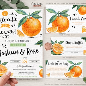 Editable A Little Cutie is on the Way baby shower invitation bundle, Clementine Orange Citrus diaper book thank you INSTANT DOWNLOAD 219