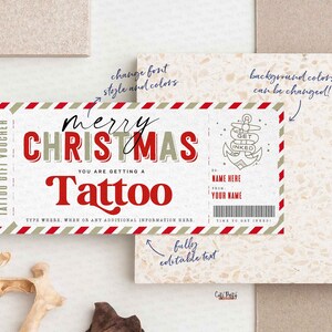 EDITABLE Christmas Tattoo Gift Voucher Template , Tattoo Gift idea, Printable Tattoo Gift Certificate, Birthday ticket INSTANT DOWNLOAD