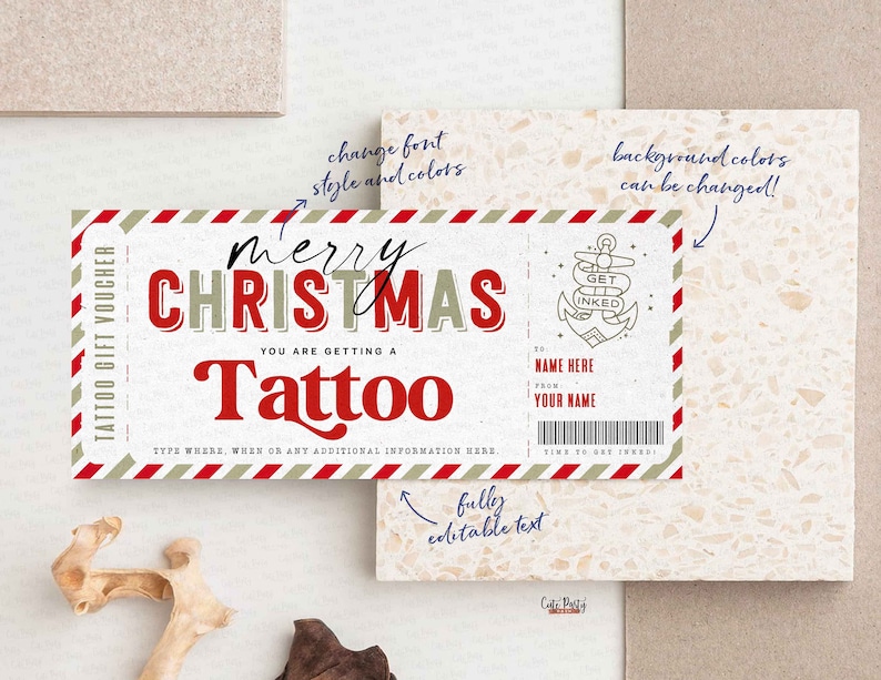 EDITABLE Christmas Tattoo Gift Voucher Template , Tattoo Gift idea, Printable Tattoo Gift Certificate, Birthday ticket INSTANT DOWNLOAD
