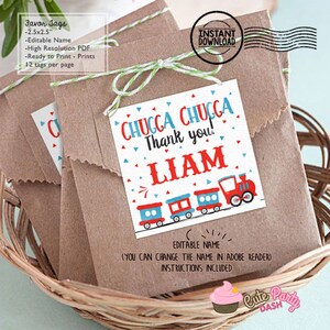 Editable Choo Choo Train Birthday Party favor tags, gift tags INSTANT DOWNLOAD