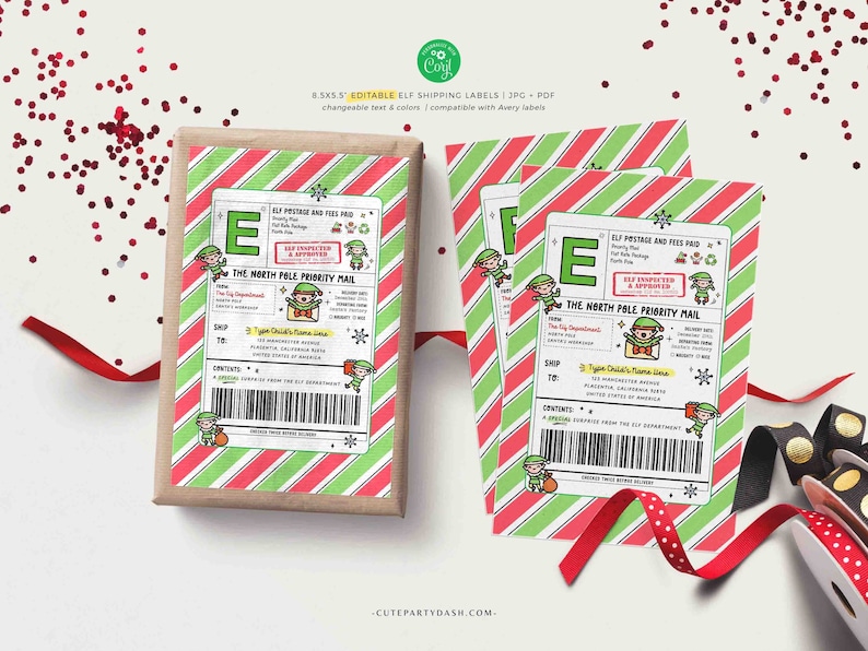 Editable Elf North Pole Shipping Label Mail Printable INSTANT DOWNLOAD Christmas From Santa Mail Sticker Package Tag Gift Postage Label FECH