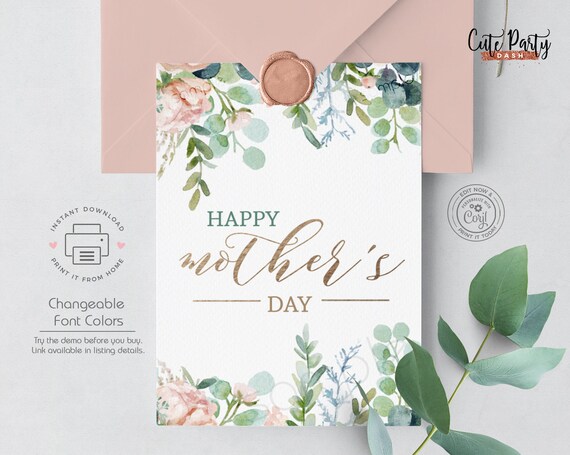 INSTANT DOWNLOAD Quarantine Mother's Day Card Printable Happy Mother's Day Greenery card for Mom Eucalyptus Greenery card for mum mother