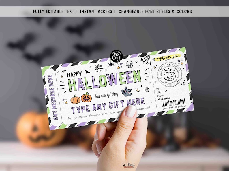 Halloween Gift Tag Certificate Template Surprise Experience Ticket Editable Voucher Certificate Fun Coupon for her kids men INSTANT DOWNLOAD