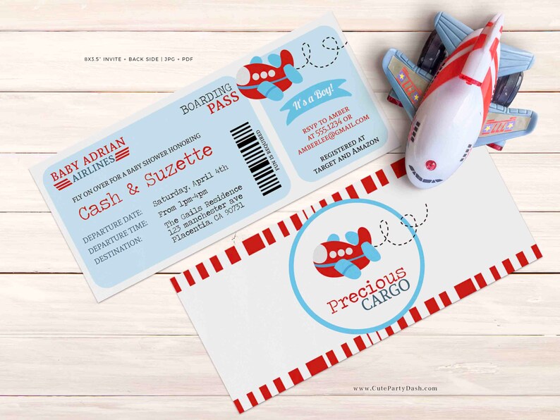 Airplane Baby Shower invite Template Editable Boarding Pass Baby Shower Ticket invitation Printable Baby Boy Shower INSTANT DOWNLOAD 213