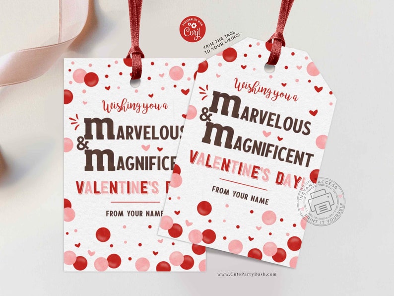 Editable Wishing you a Marvelous and Magnificent Valentine's Day gift tag, Kids Classroom M & Candy Valentine's Day card INSTANT DOWNLOAD