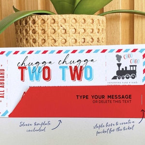 EDITABLE Chugga Chugga Choo choo Train Birthday Party ticket invitation, Second Birthday two two train Boarding Pass corjl printable invite