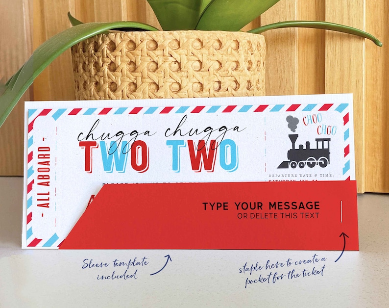 EDITABLE Chugga Chugga Choo choo Train Birthday Party ticket invitation, Second Birthday two two train Boarding Pass corjl printable invite