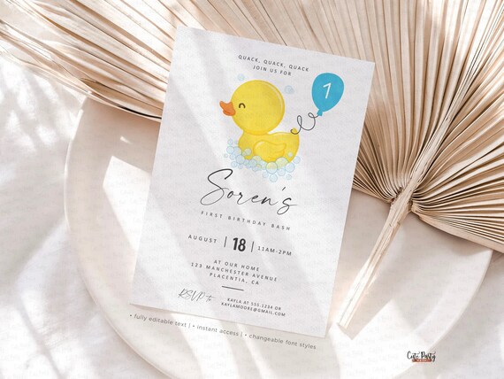 Rubber Duckie Birthday Party Invitation Yellow Rubber Duck Etsy Canada