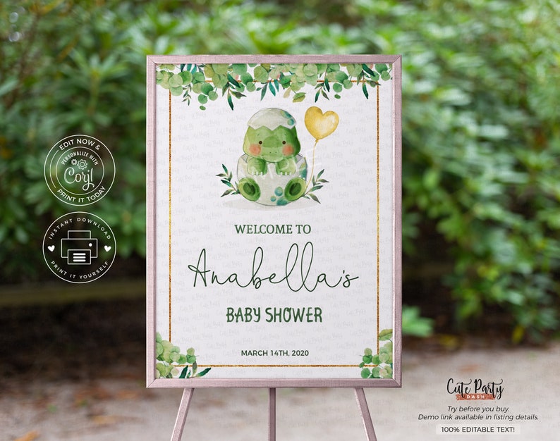EDITABLE Dinosaur Baby Shower greenery sign INSTANT DOWNLOAD