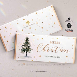 Modern Christmas Chocolate Bar Wrapper Printable INSTANT DOWNLOAD Christmas Gift Idea Editable 1.55oz Candy Bar label Christmas Favor Treat