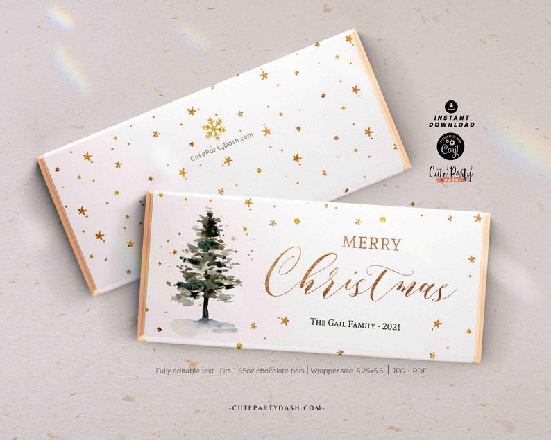 Modern Christmas Chocolate Bar Wrapper Printable INSTANT DOWNLOAD Christmas Gift Idea Editable 1.55oz Candy Bar label Christmas Favor Treat