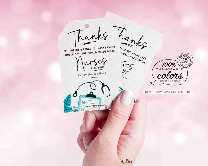 Nurses Week Gift Tags Printable INSTANT DOWNLOAD Editable National Nurses Appreciation Gifts Happy Nurse Week Gifts Thank You Nurses