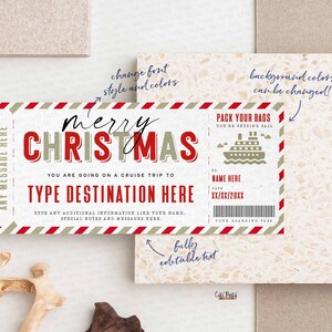 Christmas Cruise Boarding Pass Vacation Ticket Gift Voucher, Editable Template, Holiday Vacation Surprise Cruise Trip, INSTANT DOWNLOAD