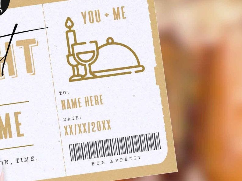 Dinner Night Gift Voucher Certificate Surprise Date Night Etsy