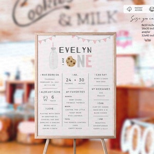 Minimal Milk and Cookies Birthday Girl Milestone poster chalkboard sign