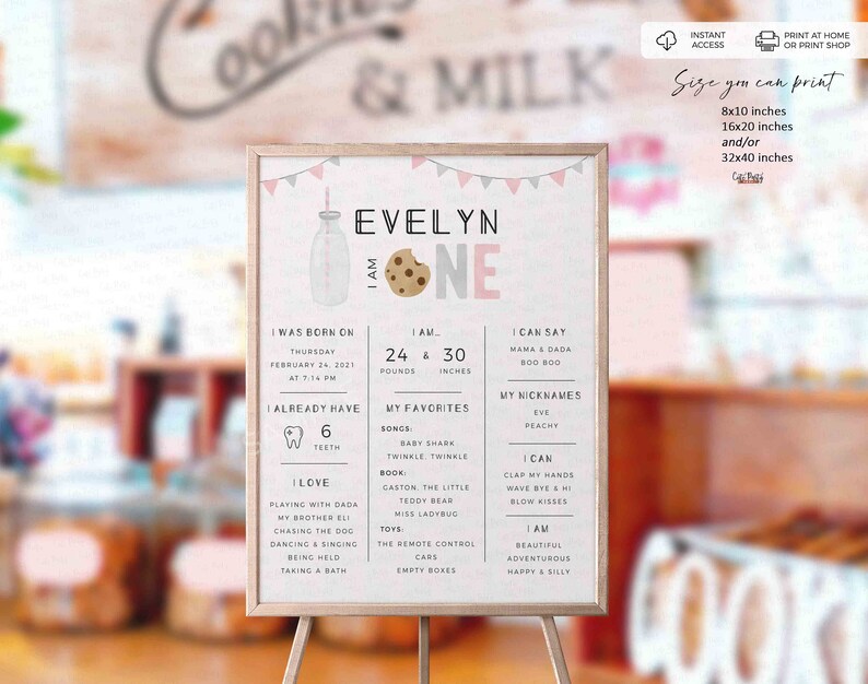 Minimal Milk and Cookies Birthday Girl Milestone poster chalkboard sign