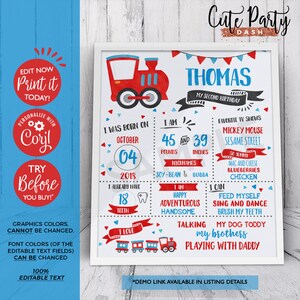 EDITABLE Chugga Chugga Choo choo Train Birthday Party milestone poster