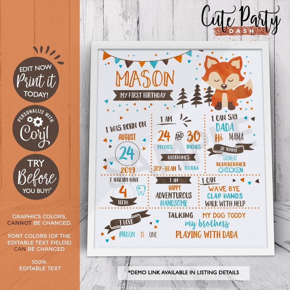 Editable Fox Happy Birthday Wall Banner, Woodland Fox Bunting Party De –  Cute Party Dash