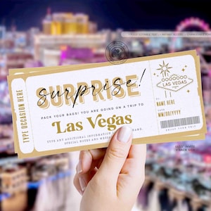Modèle de billet de voyage à Las Vegas Billet cadeau d'anniversaire modifiable Voyage surprise à Las Vegas, carte d'embarquement pour les vacances, faux billet de voyage TÉLÉCHARGEMENT IMMÉDIAT