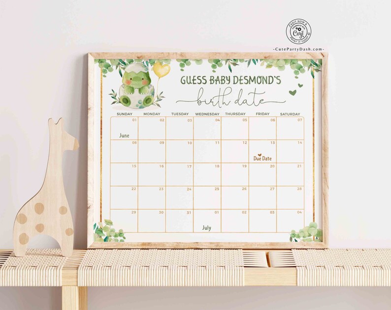 EDITABLE Dinosaur Baby Shower Guess the Due Date Calendar Game, Prediction Poster, Guess Baby's Birth Date Calendar INSTANT DOWNLOAD