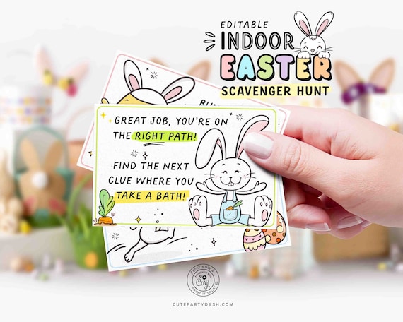 Editable Easter Scavenger Hunt: Indoor Treasure Hunt Clues (Digital Download)