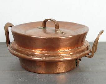 French Antique Copper, Tourtière, tart pan, pie dish, Popular Art, Brassware, XIXth century, Farmhouse, Rustic, Primitiv