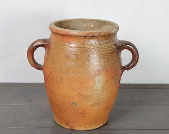 French Antique stoneware pot, confit pot, glazed stoneware, grease pot, confit pot, salting tub, Primitiv, Rustic, Farmhouse, French Country