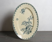 French Antique Serving Dish, serving Platter, transferware teal blue, quot Chardons quot Thistles model, Gien, ca 1900